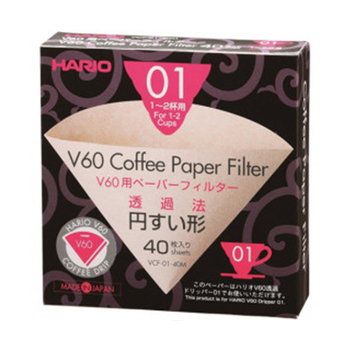 Паперові фільтри для пуровера, ТМ "Hario" V60 розмір 01 бежеві, 40 шт Паперові фільтри для пуровера, ТМ "Hario" V60 розмір 01 бежеві, 40 шт