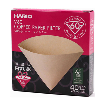 Паперові фільтри для пуровера,  ТМ "Hario" V60 розмір 02 бежеві, 40 шт 