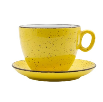Чашка з блюдцем, ТМ "INKER" Luna iris dots yellow, 500 мл