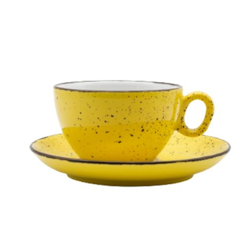 Чашка з блюдцем, ТМ "INKER" Luna iris dots yellow, 250 мл