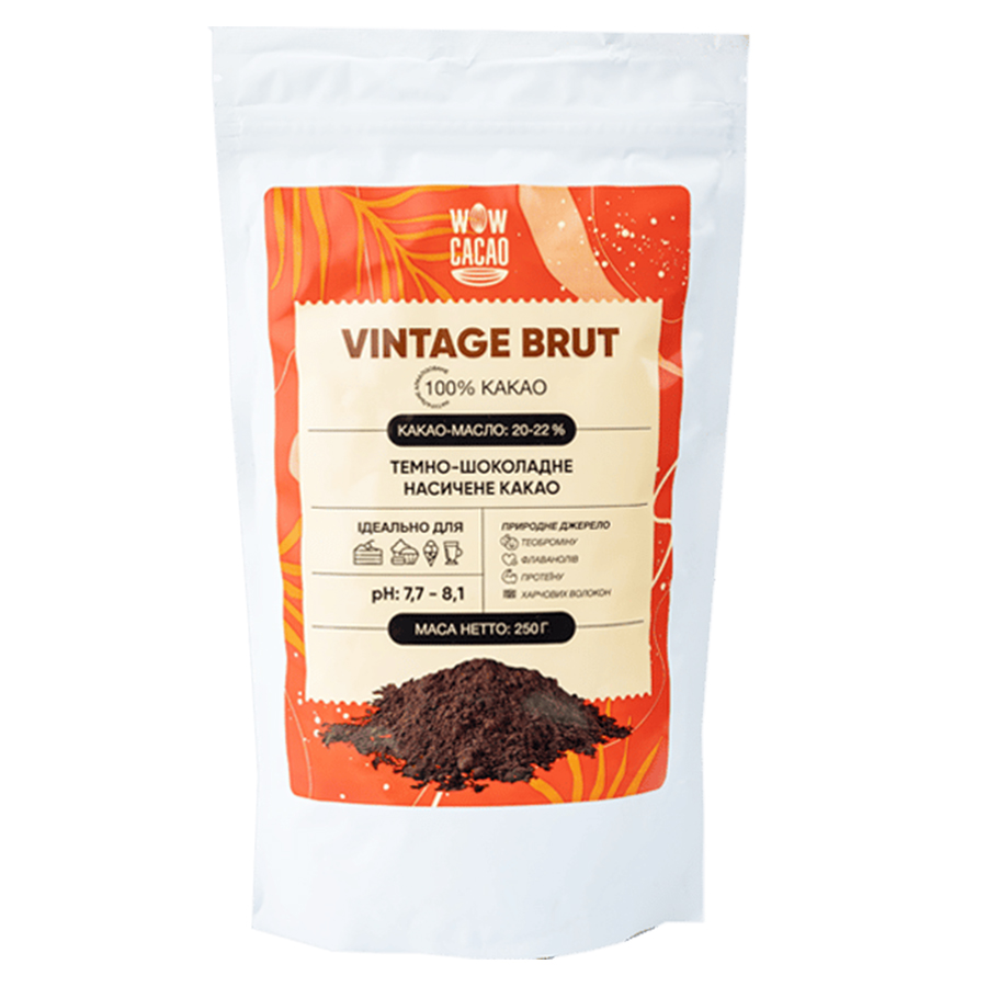 Какао, TM "Wow Cacao" Vintage Brut алкалізоване, 250 г