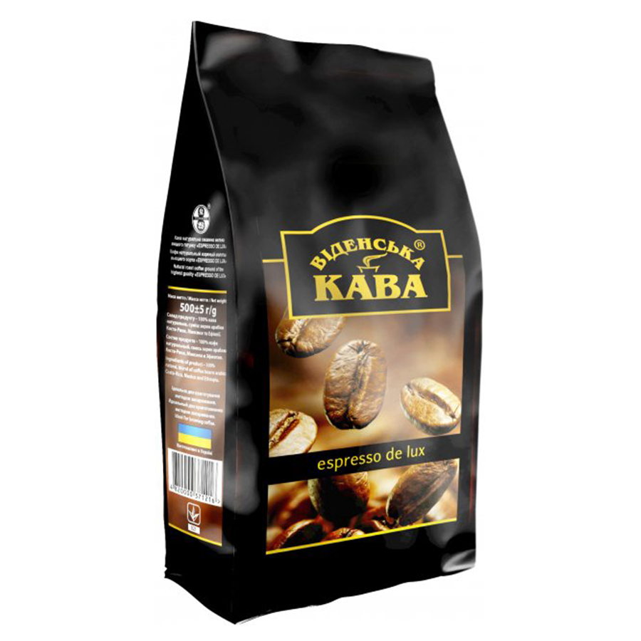 Кава в зернах, ТМ "МІО" Віденська кава Espresso de lux 100% Арабіка, 500 г