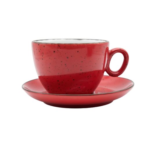 Чашка з блюдцем, ТМ "INKER" Iris dots red, 350 мл  