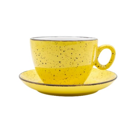 Чашка з блюдцем, ТМ "INKER" Luna iris dots yellow, 350 мл